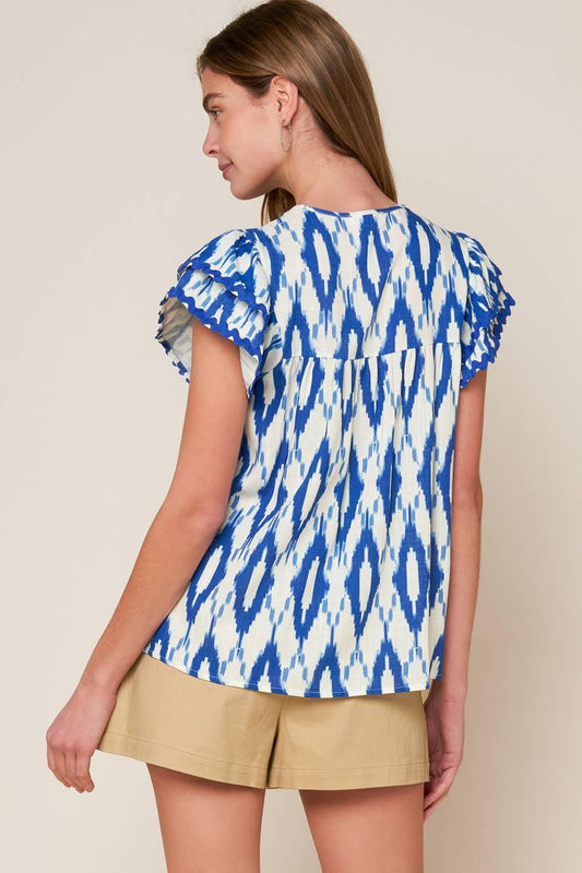 Effortless Selection Woven Top in ivory blue, view 4 — Soul Flow Apparel