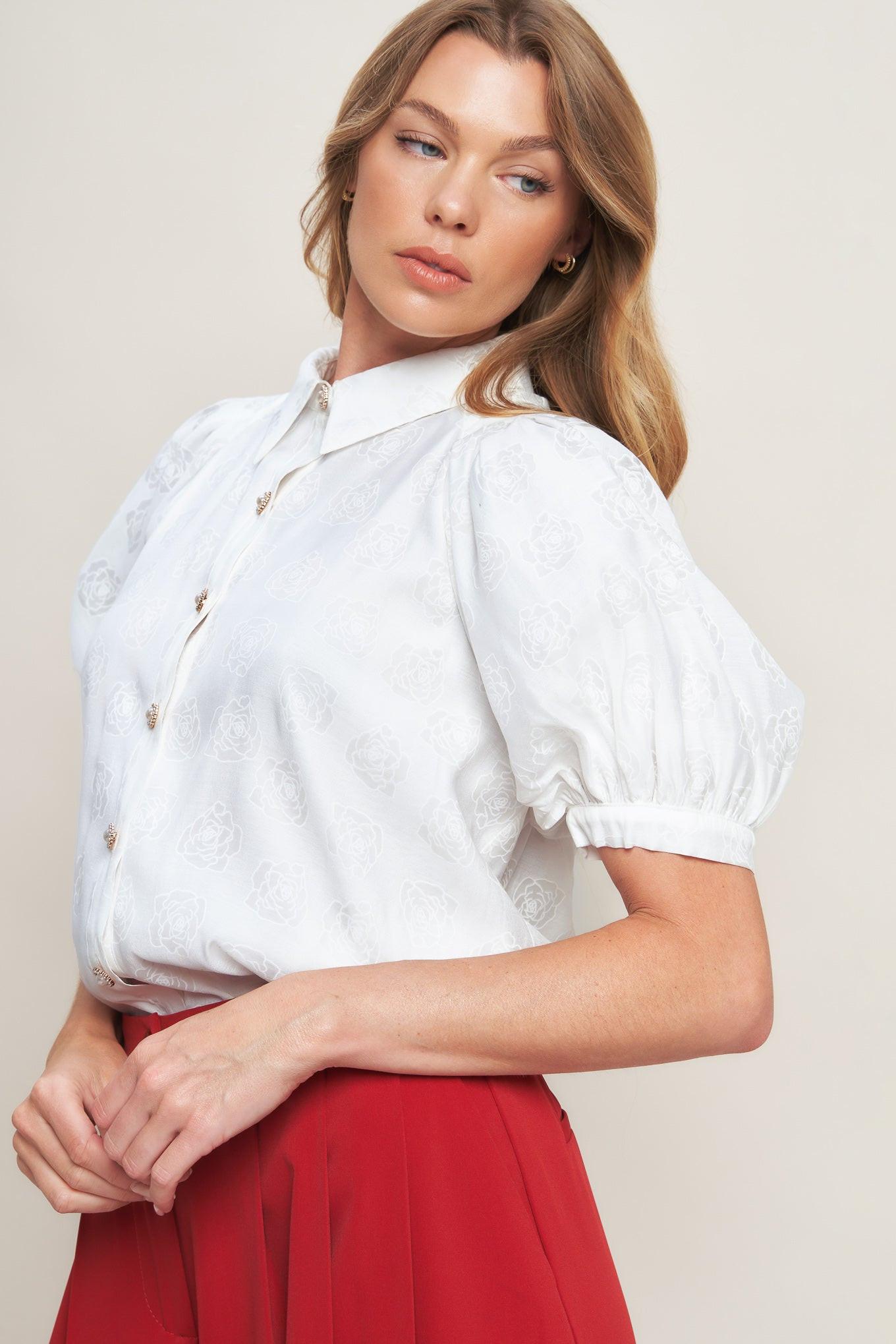 Vineyard Stroll Ivory Woven Top, view 6 — Soul Flow Apparel