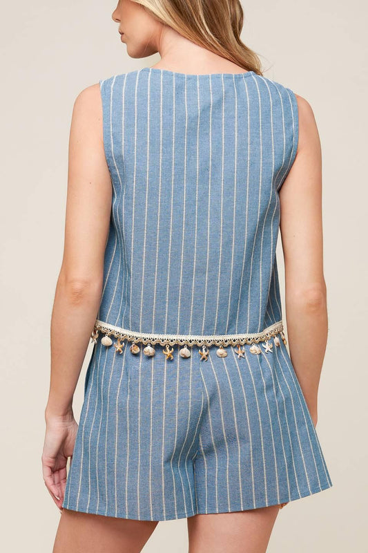 Songs of the Sky Woven Top and Shorts Set in denim blue, view 4 — Soul Flow Apparel