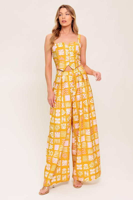 Pretty Meadow Woven Top and Pant Set in mustard white, view 1 — Soul Flow Apparel