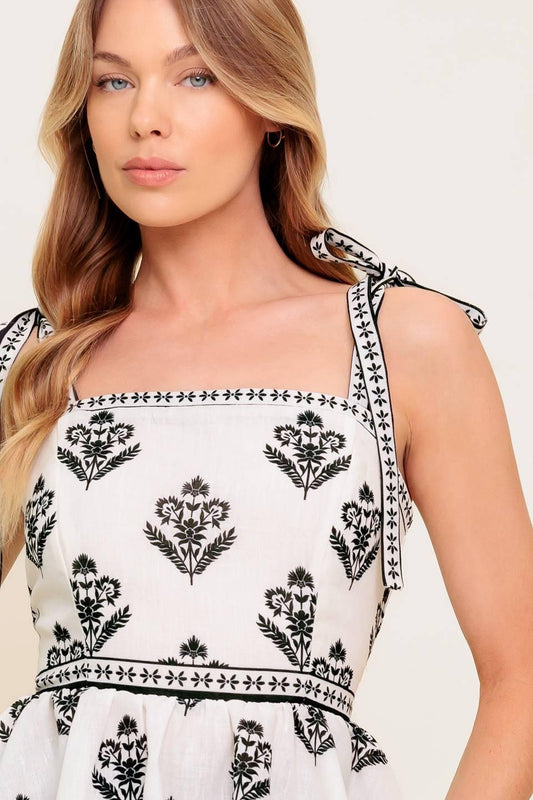 Serene Kiss Woven Top in ivory black, view 3 — Soul Flow Apparel
