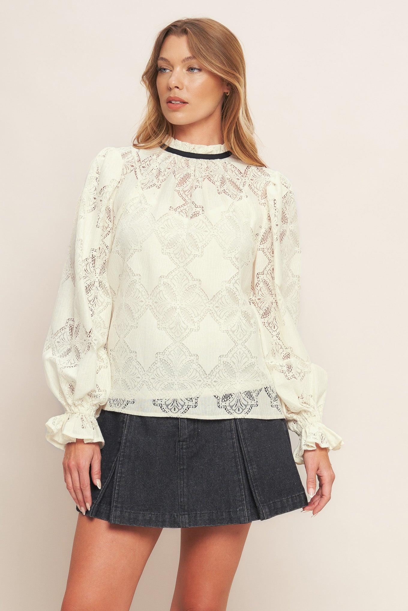 Precious Look Ivory Woven Lace Top, view 1 — Soul Flow Apparel