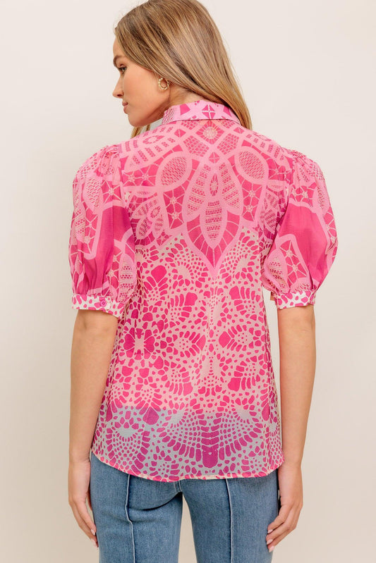 Precious Heart Woven Top in ivory fuchsia, view 3 — Soul Flow Apparel