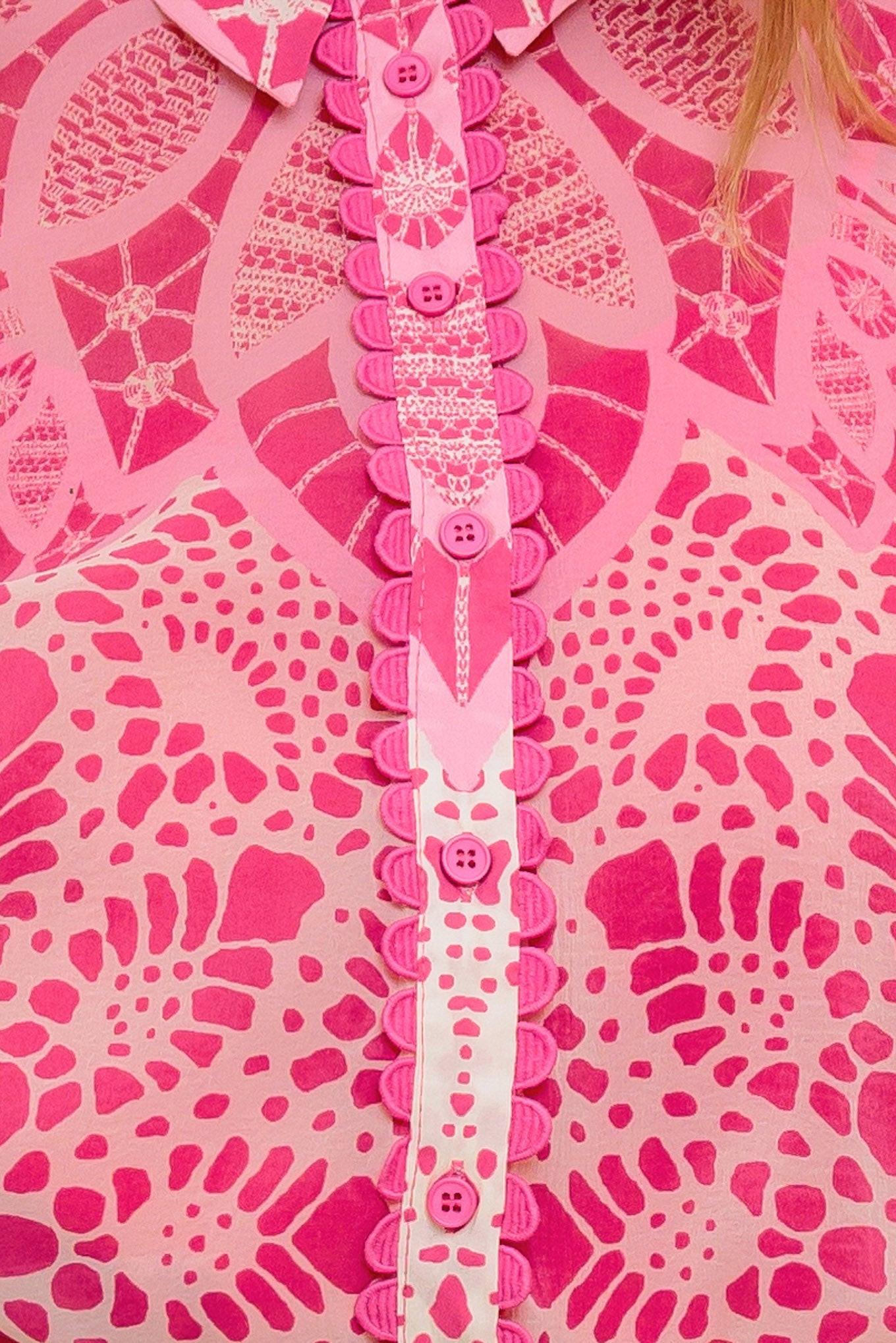 Precious Heart Woven Top in ivory fuchsia, fabric swatch — Soul Flow Apparel