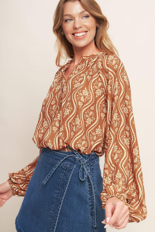 Angelic Sweetie Brown Woven Top in peach, view 8 — Soul Flow Apparel