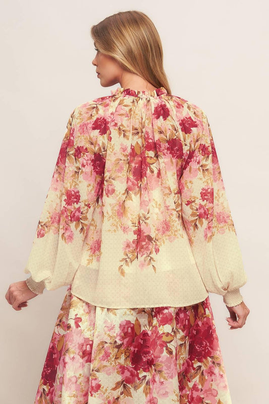 Blossom Dream Ballerina Woven Top in ivory, view 3 — Soul Flow Apparel