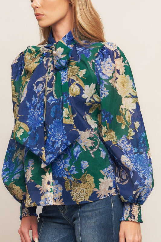 Royal Tapestry Woven Top in navy green, view 7 — Soul Flow Apparel