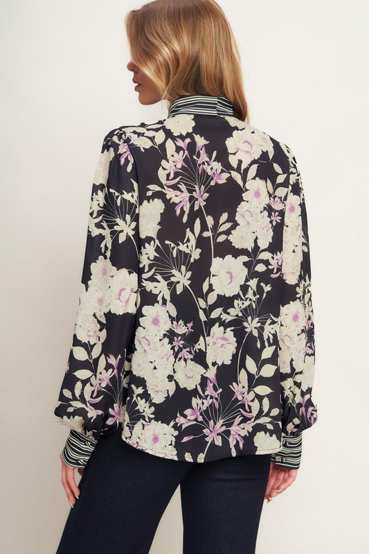 Garden Glam Black Woven Top, view 8 — Soul Flow Apparel