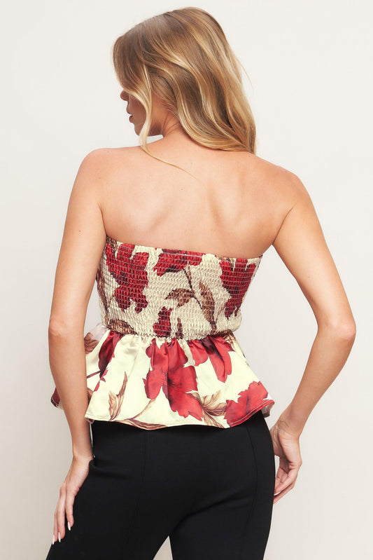 Holiday Blossom Woven Top in beige red, view 5 — Soul Flow Apparel