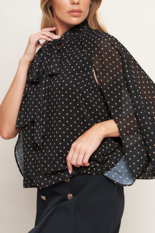 Midnight Dot Chic Woven Top in black, view 7 — Soul Flow Apparel