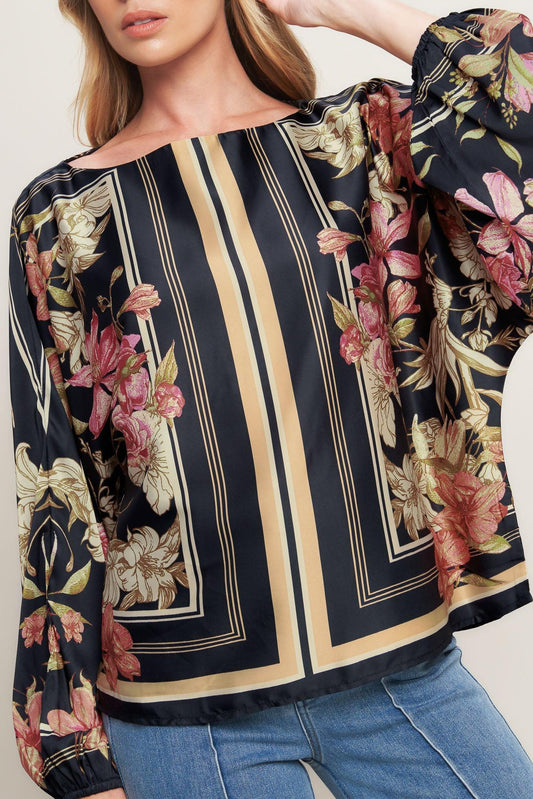 Royal Tapestry Woven Top in black, view 6 — Soul Flow Apparel