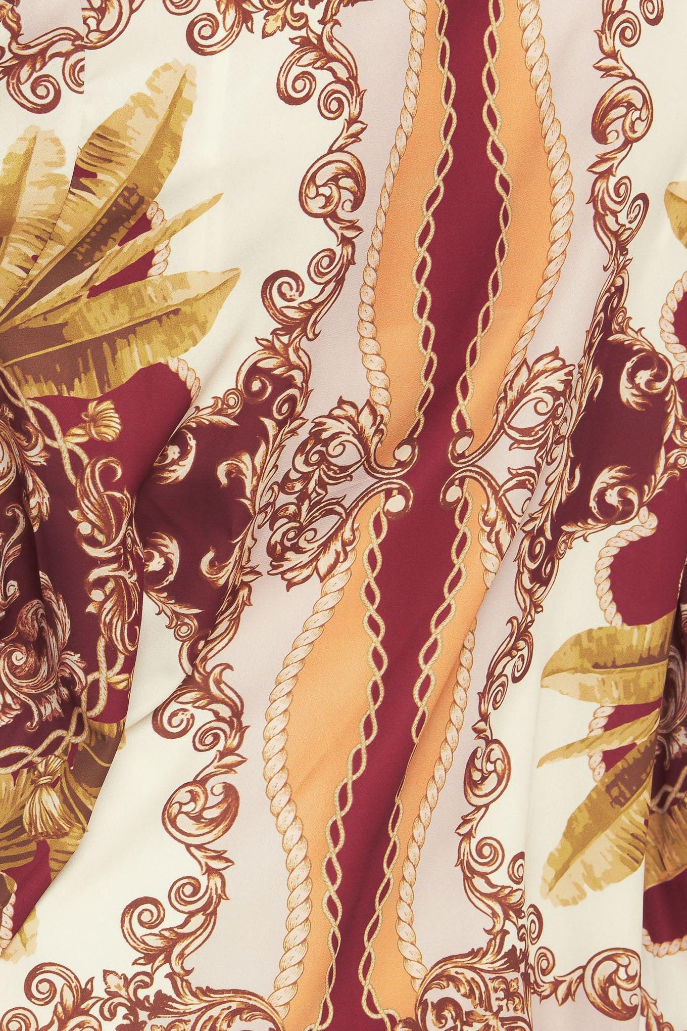 Renaissance Dream Woven Top in burgundy taupe, fabric swatch — Soul Flow Apparel