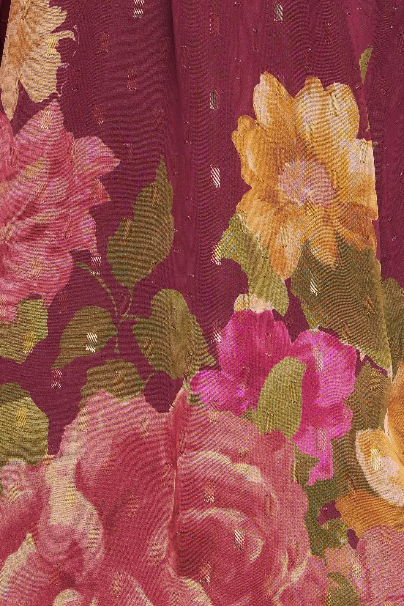 Flora Romantica Woven Top in burgundy, fabric swatch — Soul Flow Apparel