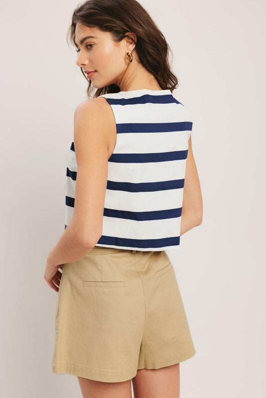 Riviera Sailor Woven Vest in white blue, view 6 — Soul Flow Apparel