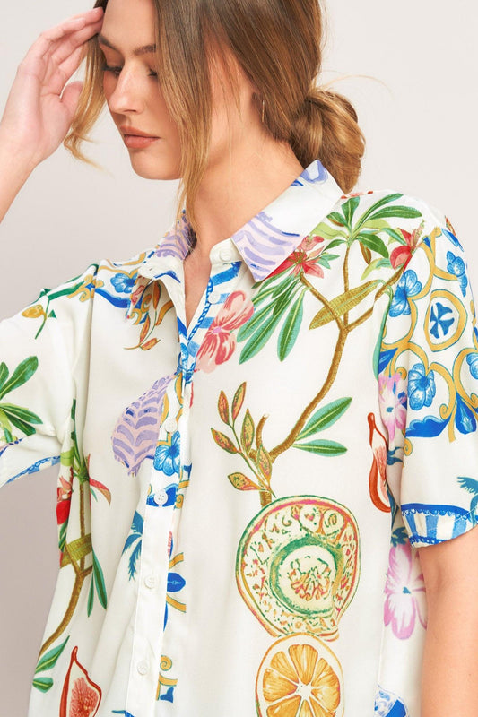 Summer Porcelain Woven Top in off-white, view 3 — Soul Flow Apparel