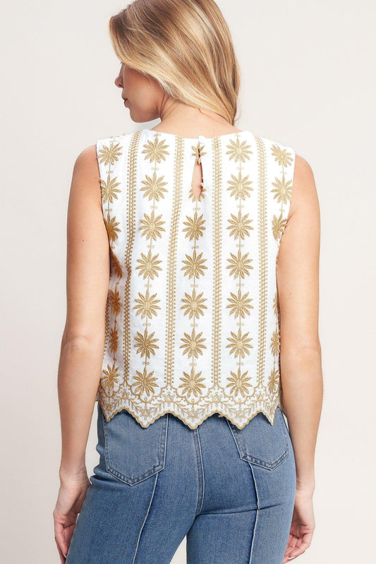 Sun-Kissed Woven Embroidered Top in off-white beige, view 4 — Soul Flow Apparel