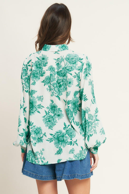 Botanical Pop Woven Top in ivory jade, view 9 — Soul Flow Apparel
