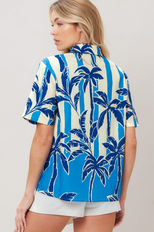 Noir Resort Woven Top in blue, view 6 — Soul Flow Apparel