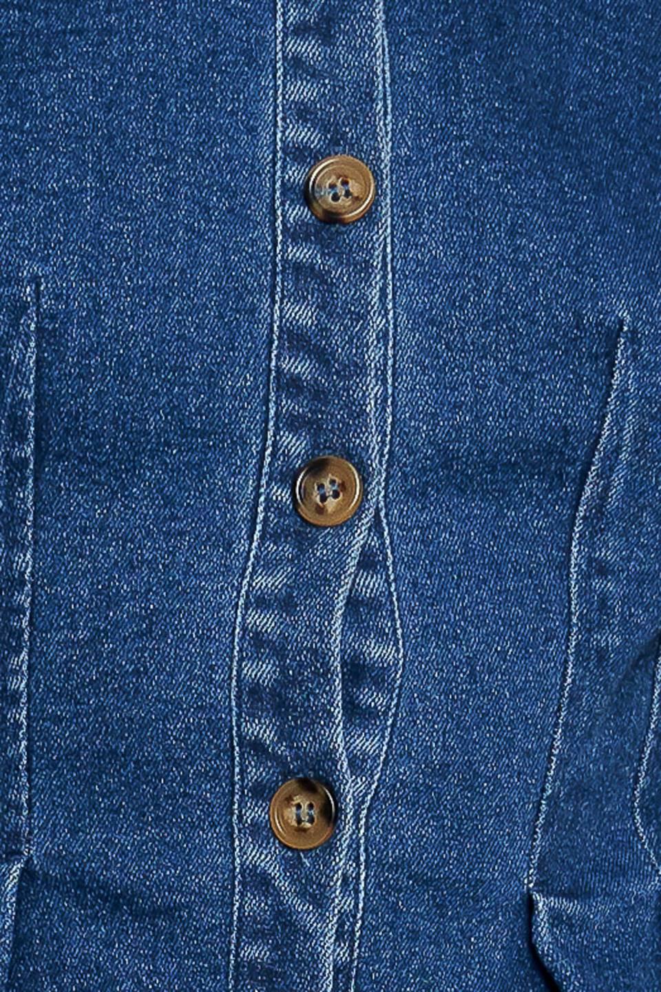 The One You Keep Denim Top in medium indigo, fabric swatch — Soul Flow Apparel