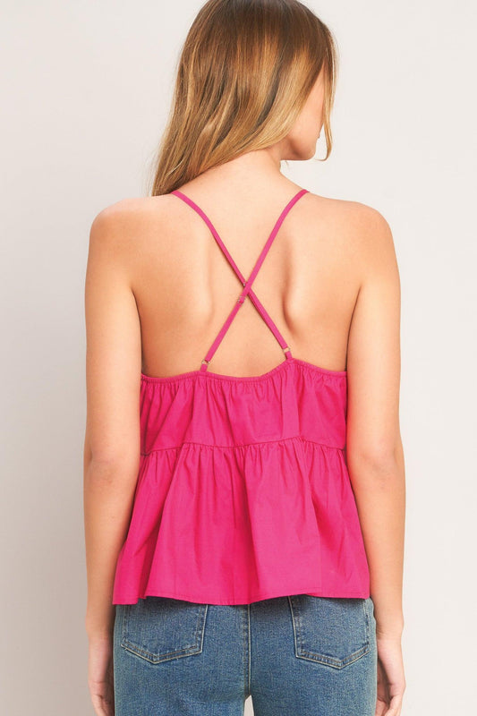 Sweet Summer Woven Top in pink, view 2 — Soul Flow Apparel