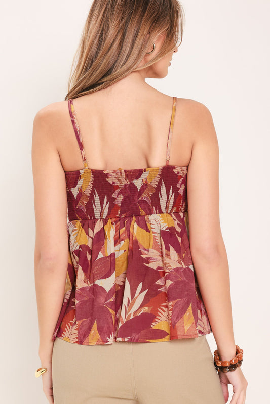 Resort Dream Palazzo Woven Top in burgundy multi, view 2 — Soul Flow Apparel