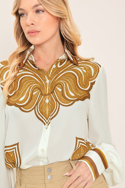 Desert Bloom Woven Top in ivory, view 2 — Soul Flow Apparel