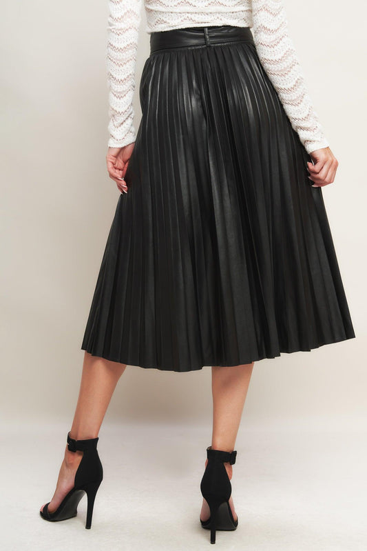 You Fill My Life with Leather Midi Skirt in black, view 4 — Soul Flow Apparel