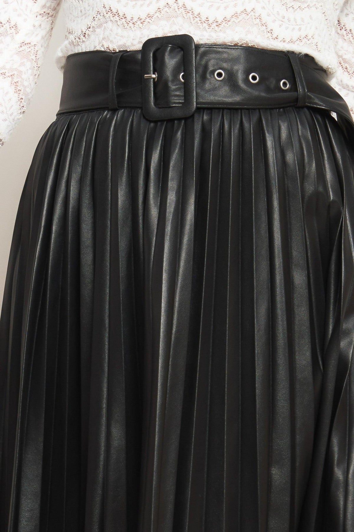 You Fill My Life with Leather Midi Skirt in black, view 8 — Soul Flow Apparel