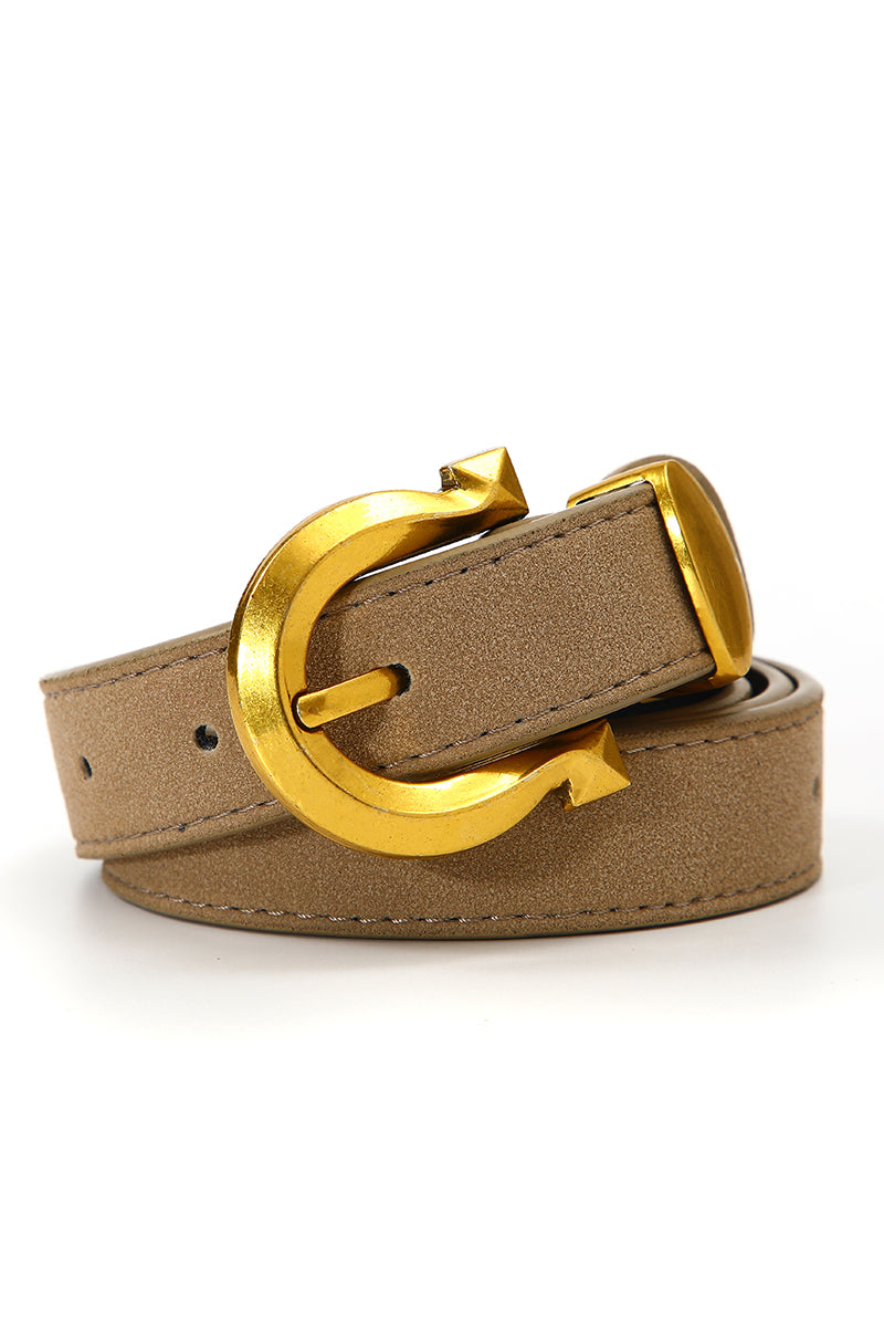 Golden Horseshoe Suede Belt - Subtle Western Boho Clothing and Accessories