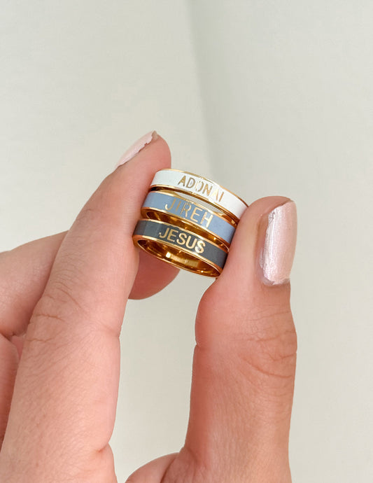 Names of God Enamel Ring Set – Christian Ring