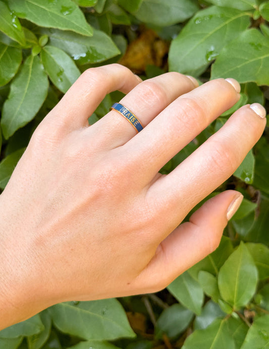 Navy Enamel Praise Ring – Christian Ring