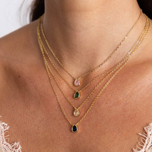 Ines Raindrop Necklace Emerald in shoot, view 15443 — Soul Flow Apparel