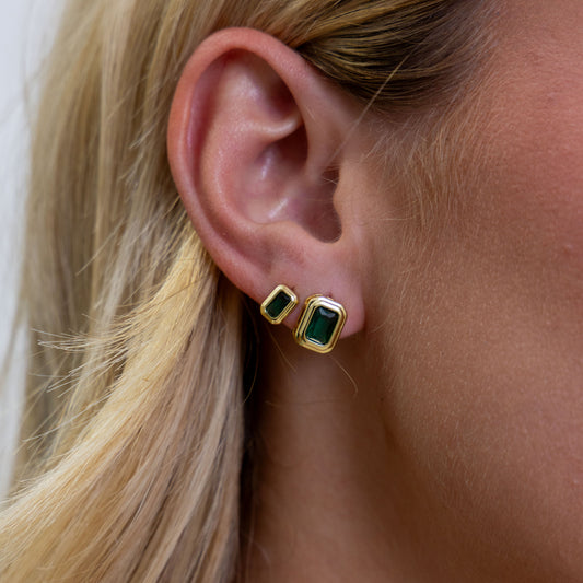 Clementine Emerald Bezel Studs, view 10214 — Soul Flow Apparel
