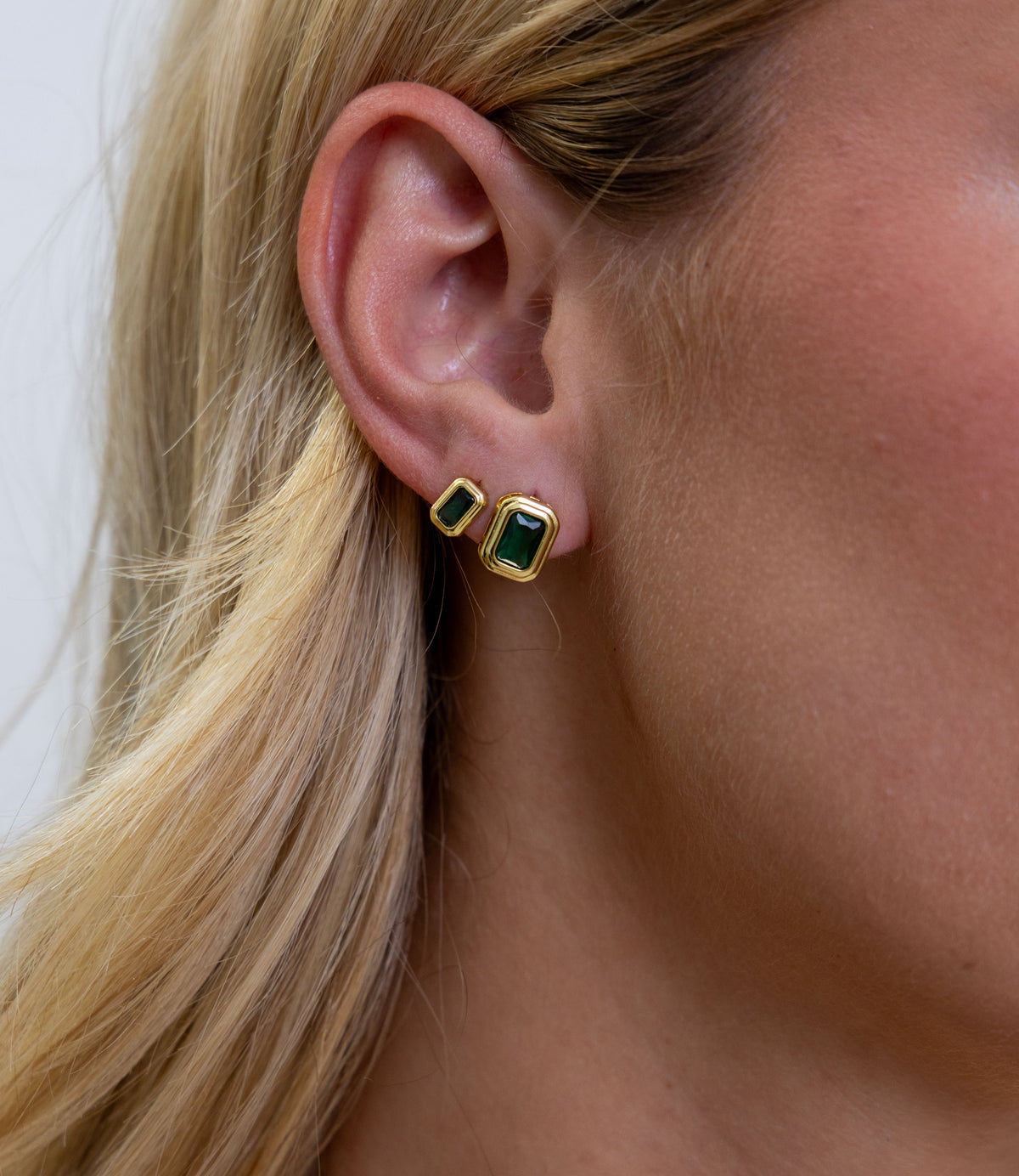 Clementine Emerald Bezel Studs, view 10216 — Soul Flow Apparel
