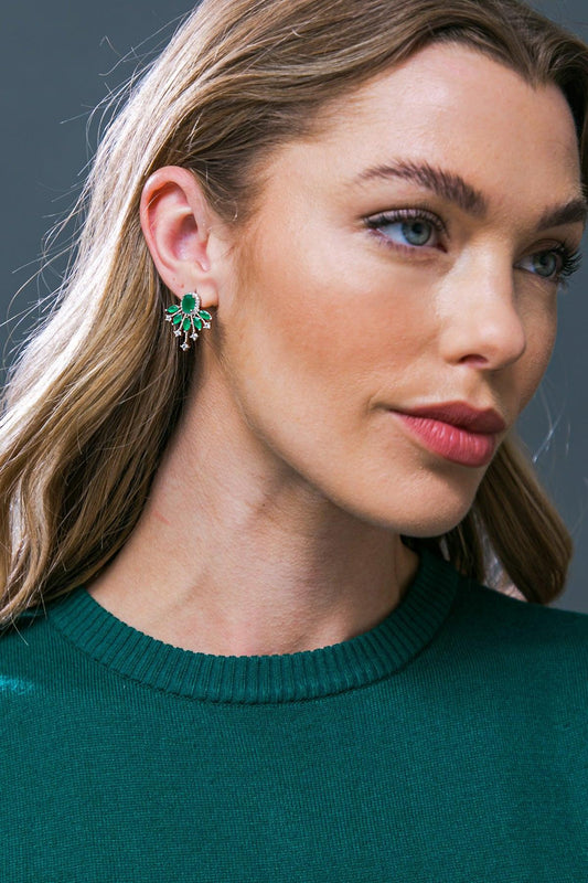 Green Starburst Fan Stud Earrings Korean Handmade Cubic Zirconia — Soul Flow Apparel