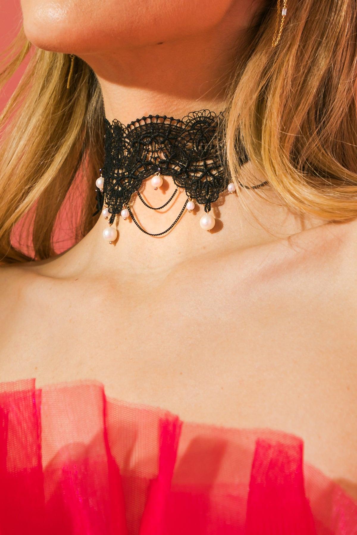 Choose Happiness Lace Pearl Choker Necklace Zinc Alloy Made in Korea — Soul Flow Apparel