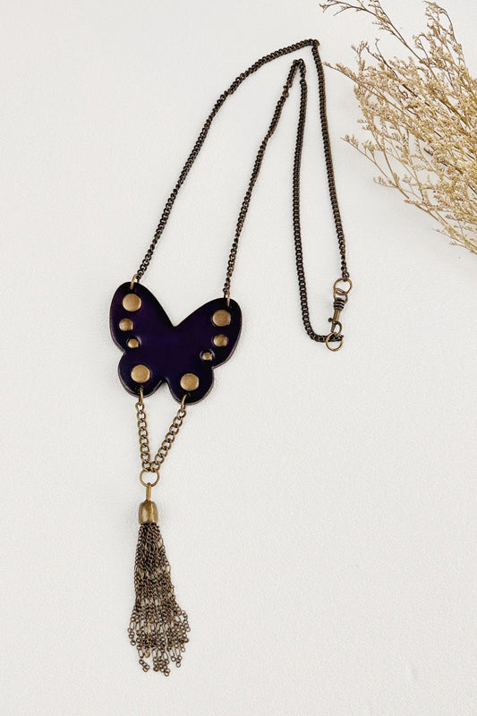 Western Butterfly Necklace – Fringe & Stud Details 🦋 Leto Collection