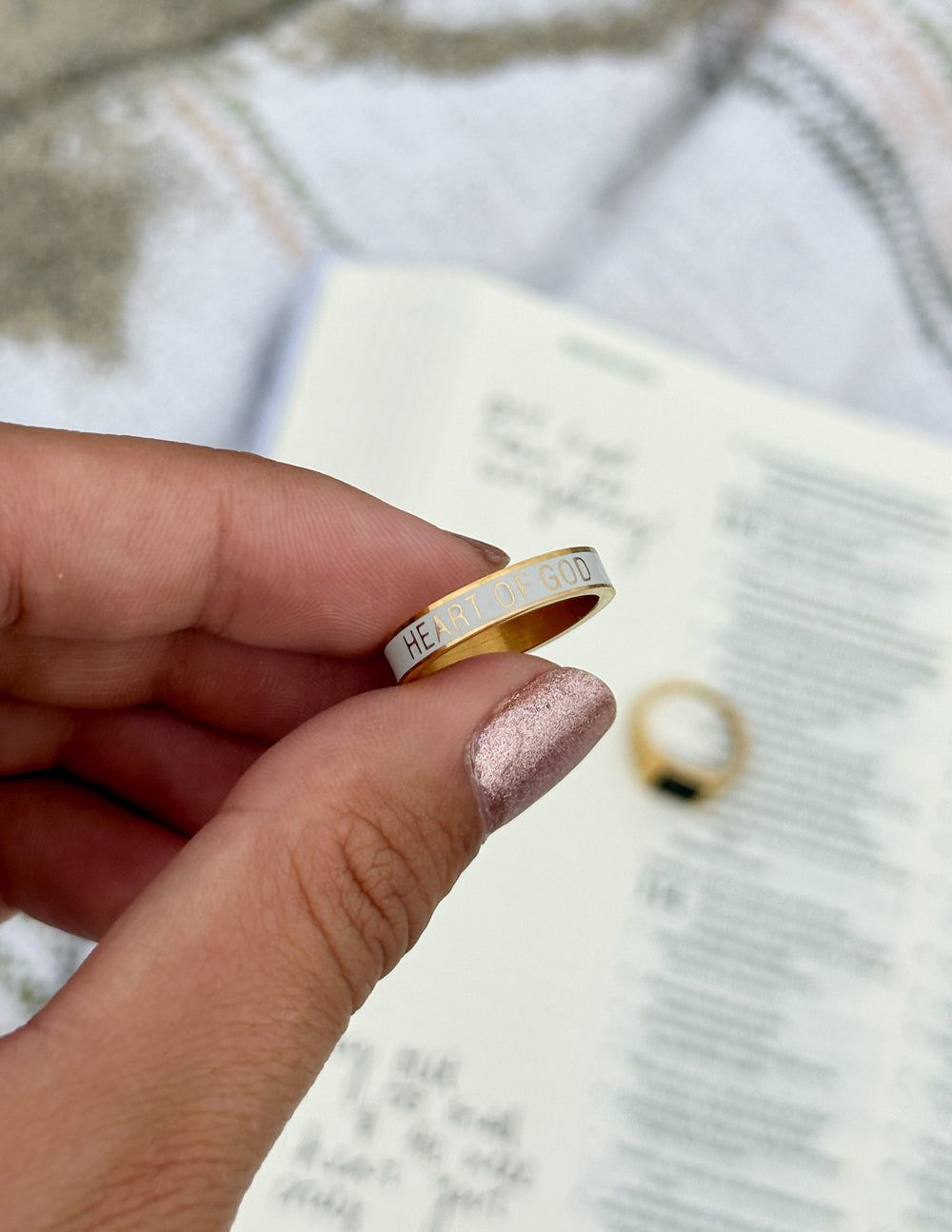 White Enamel Heart of God Ring – Christian Ring