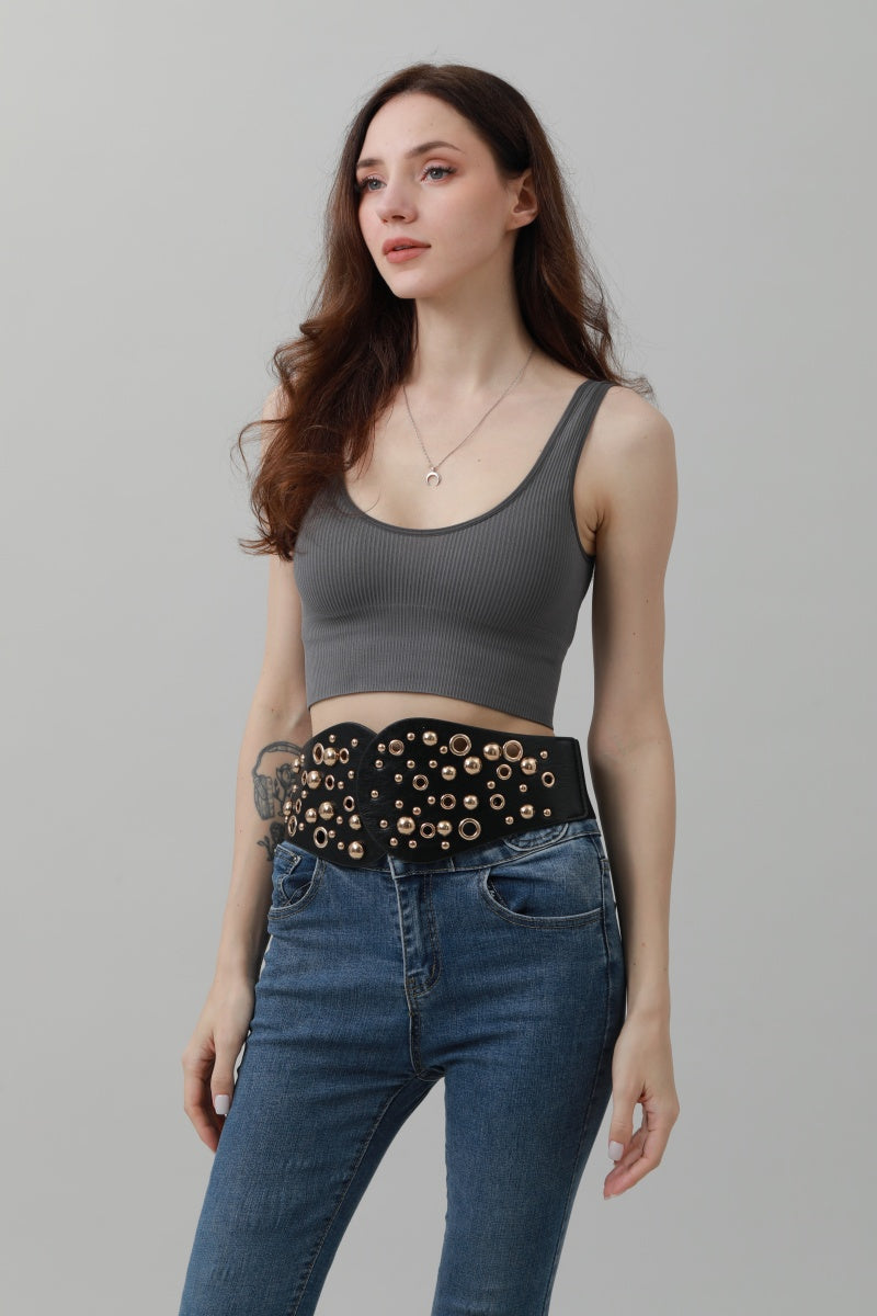 Western Wide Rivet Belt – Vintage Cowboy Chic 🤠✨ Leto Collection