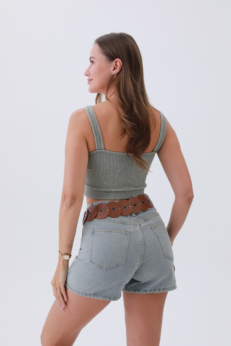 Edgy Hollow-Out Belt – Vintage Patchwork & Punk Studs⛓️✨ Leto Collection