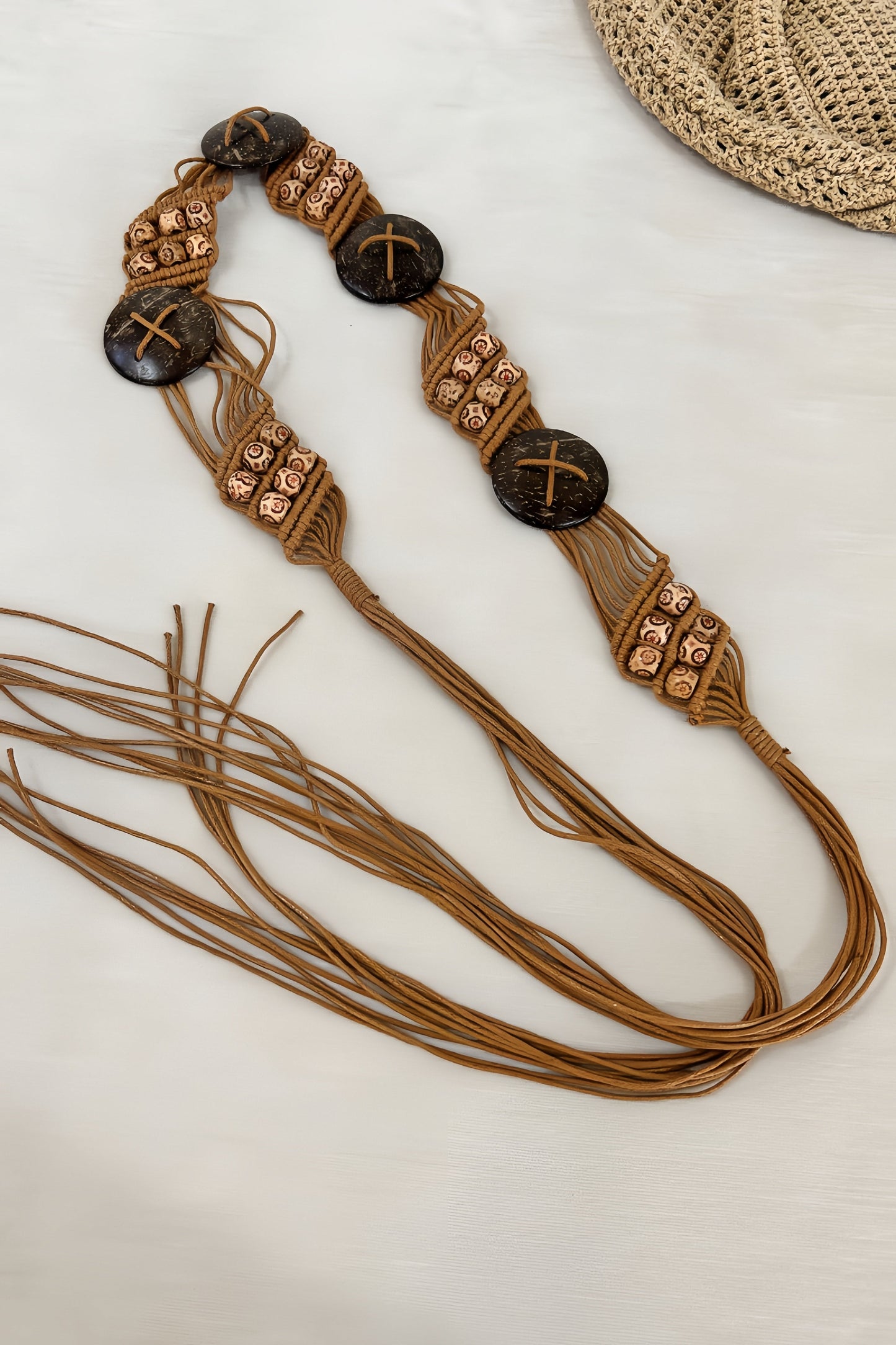 Boho Macrame Waist Chain – Coconut Shell & Fringe Belt 🌿🥥 Leto Collection