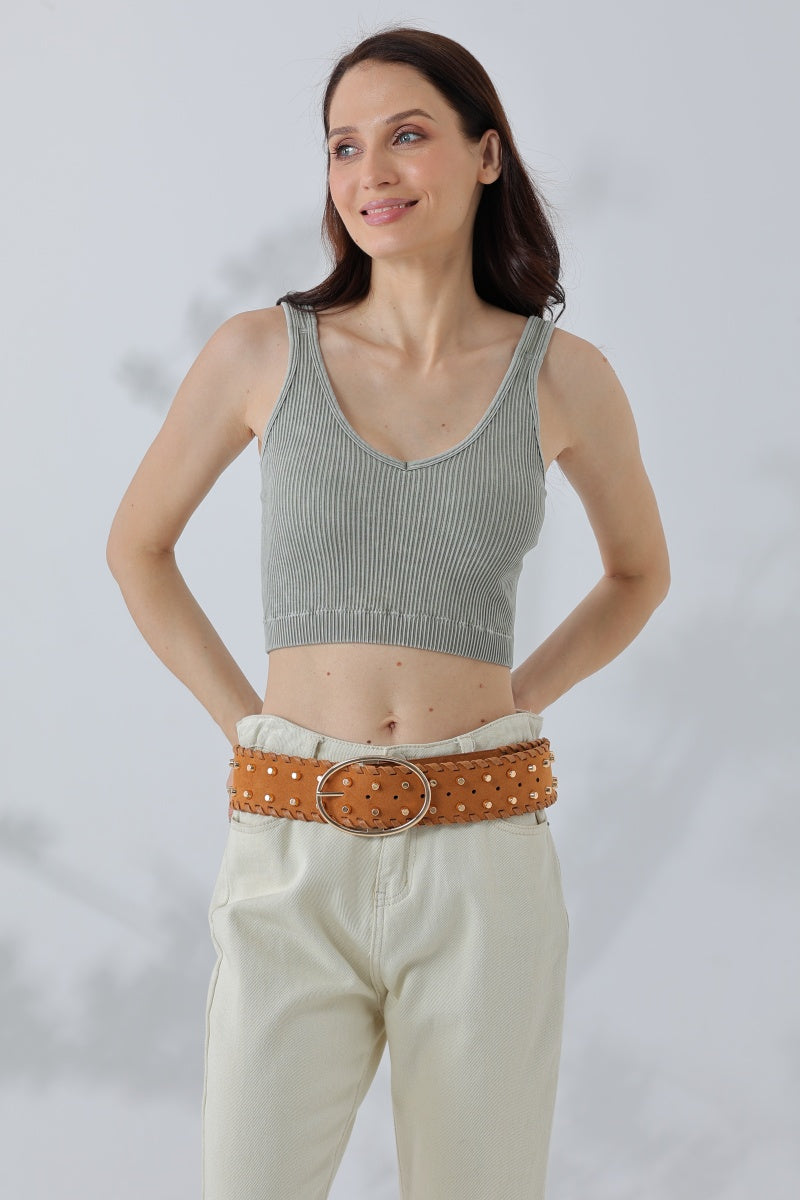 Desert Gold: Gold Studded Faux Suede Wide Belt Leto Collection