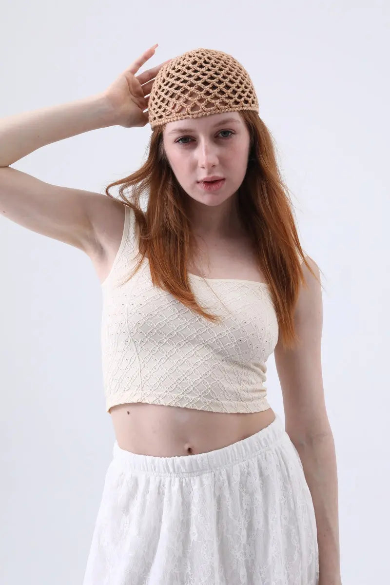 Vintage Hollow Out Crochet Mesh Beanie – Retro Knit Head Wrap Leto Collection