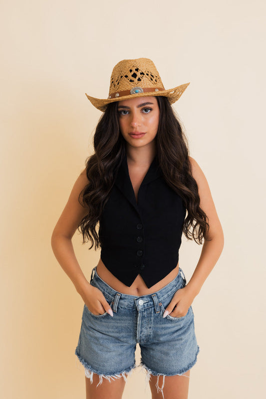 Western Girl Woven Raffia Cowboy Hat Leto Collection