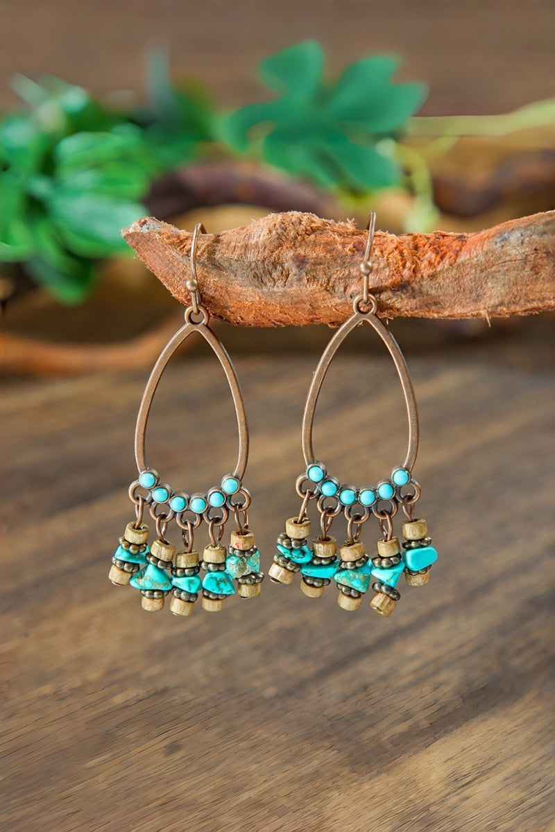 Vintage Boho Earrings – Turquoise & Tassel Details💎 Leto Collection