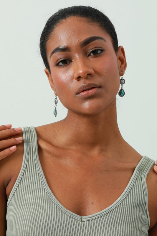 Vintage Floral Earrings – Boho Turquoise Accent💎 Leto Collection