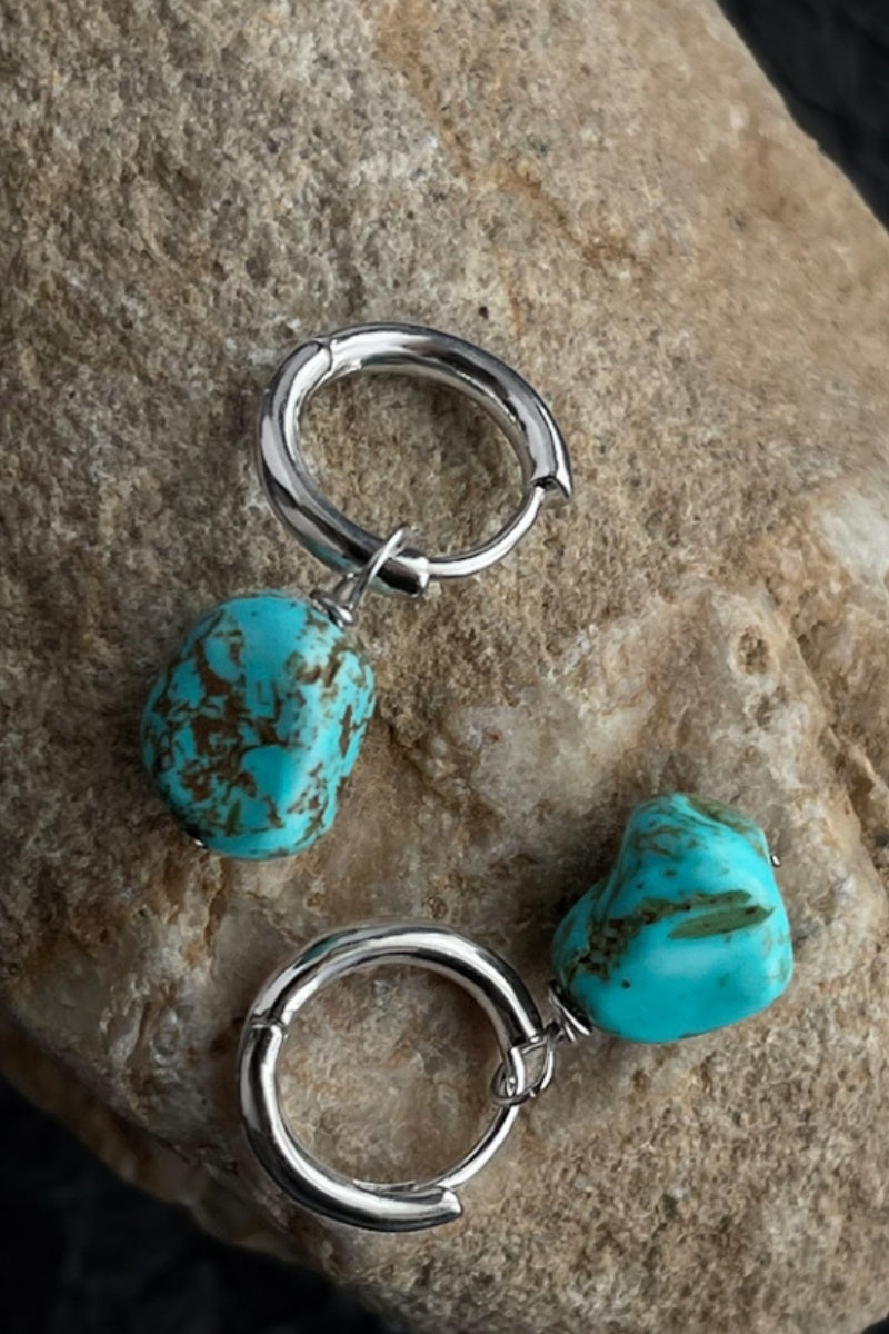 Natural Turquoise Earrings – Irregular Stone Design 💎 Leto Collection