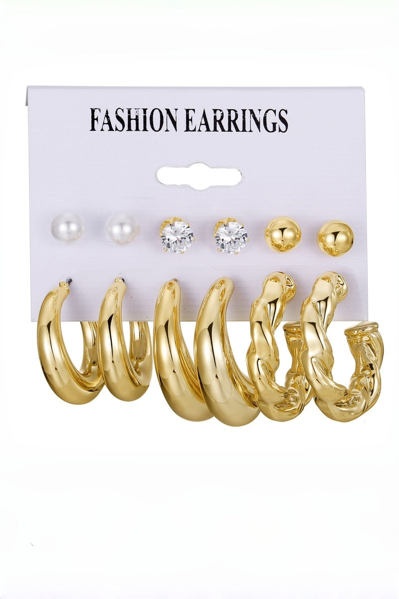 3 Pairs Gold Plated Pearl Zircon Hoop Earrings Assorted Set Leto Collection