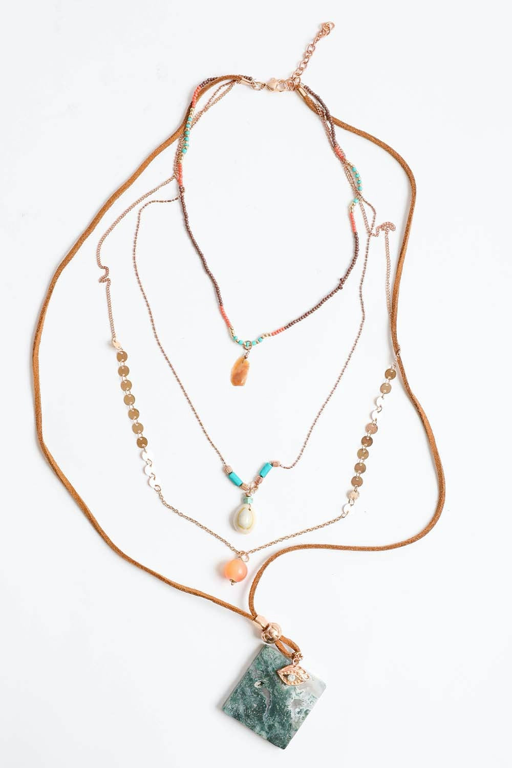 Layered Boho Necklace with Natural Stones and Strings, Boho Chic Jewelry for a Spiritual Look