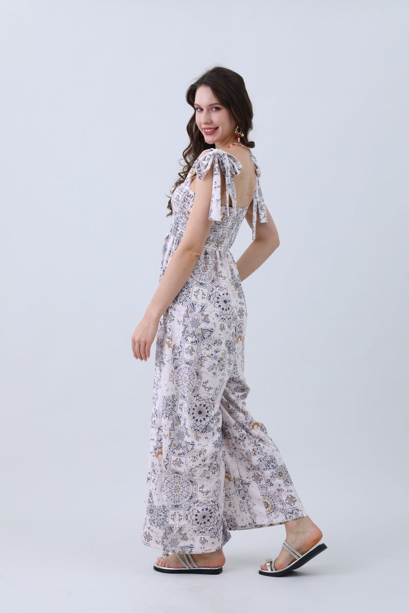 Women’s Floral Print Jumpsuit – Elasticized Bust & Dreamy Wide-Leg Cut Leto Collection